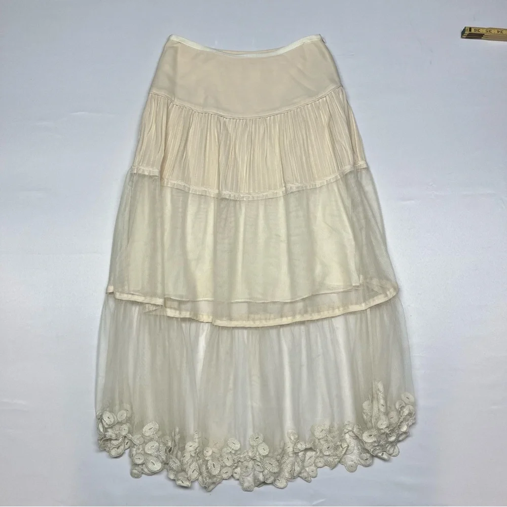 Catherine Malandrino Boho Tiered Silk Maxi Skirt Lace Size 2 - Picture 2 of 10